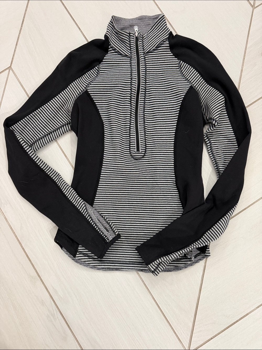 Lululemon Striped Black & Gray Women's Half-Zip Pullover